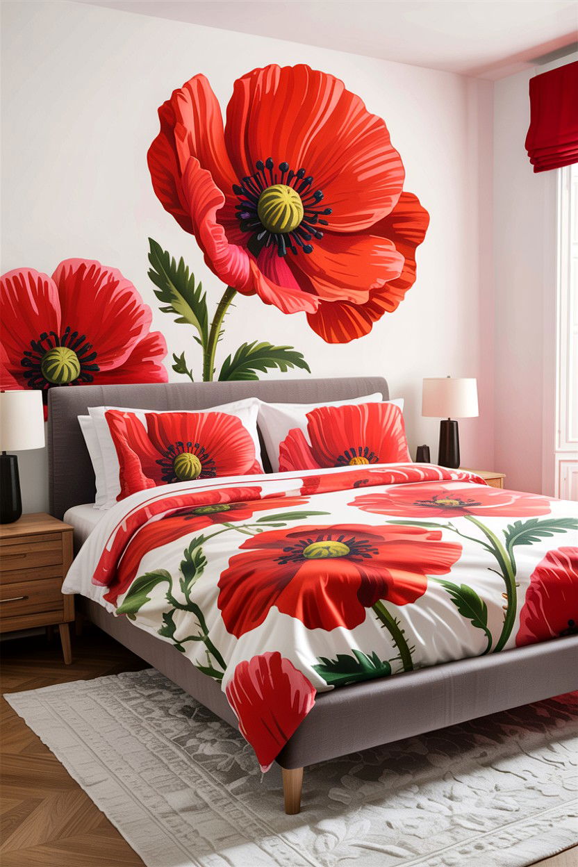 Red poppy duvet cover - 30 bedroom floral bedding ideas