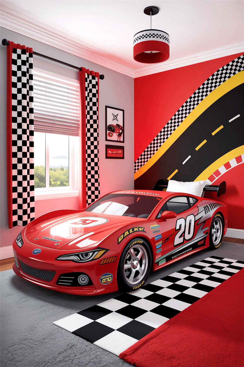 Red race car bedroom - 30 car themed bedroom ideas