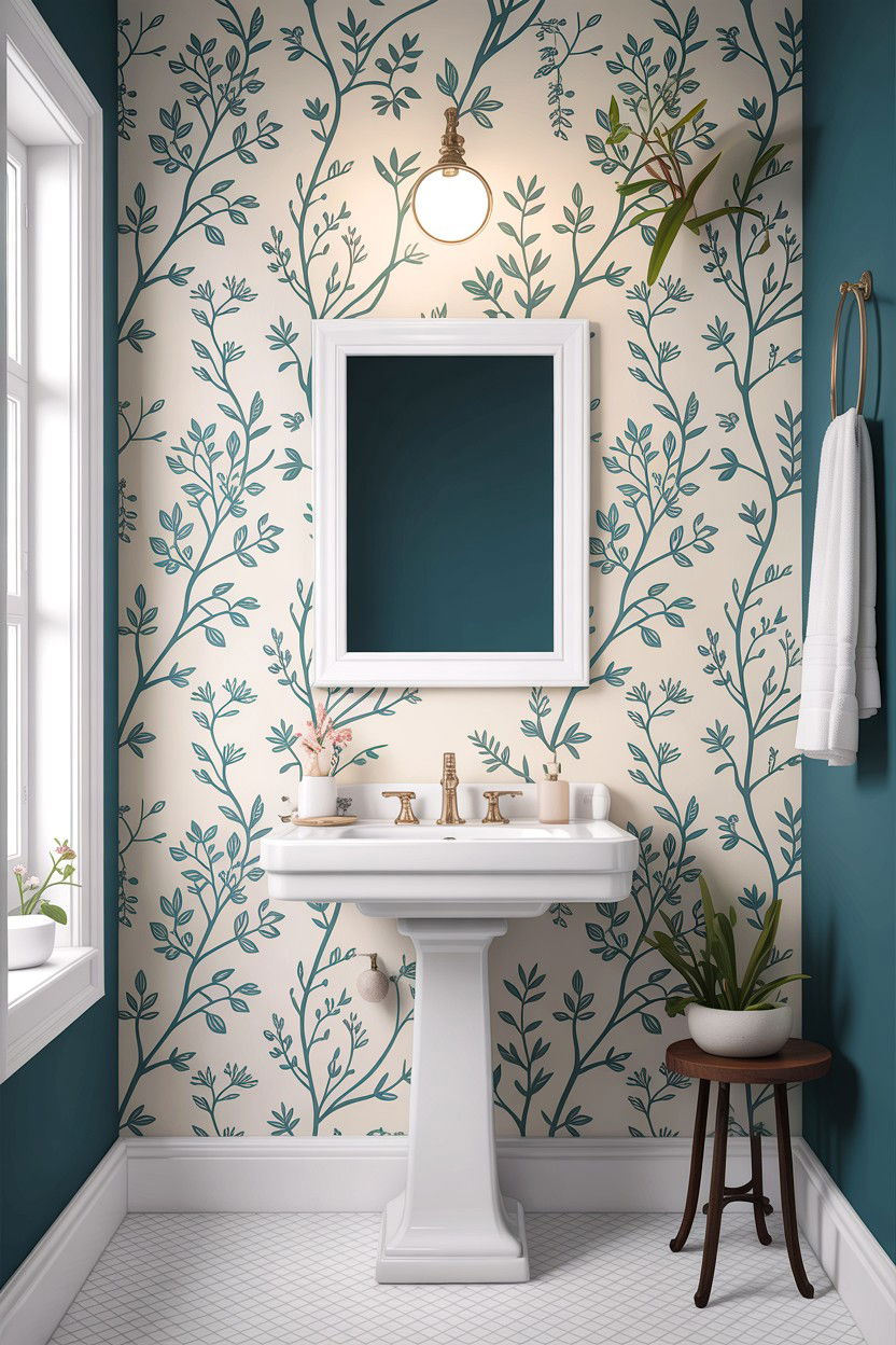 Removable Wallpaper Accent Wall - 30 bathroom afternoon project ideas