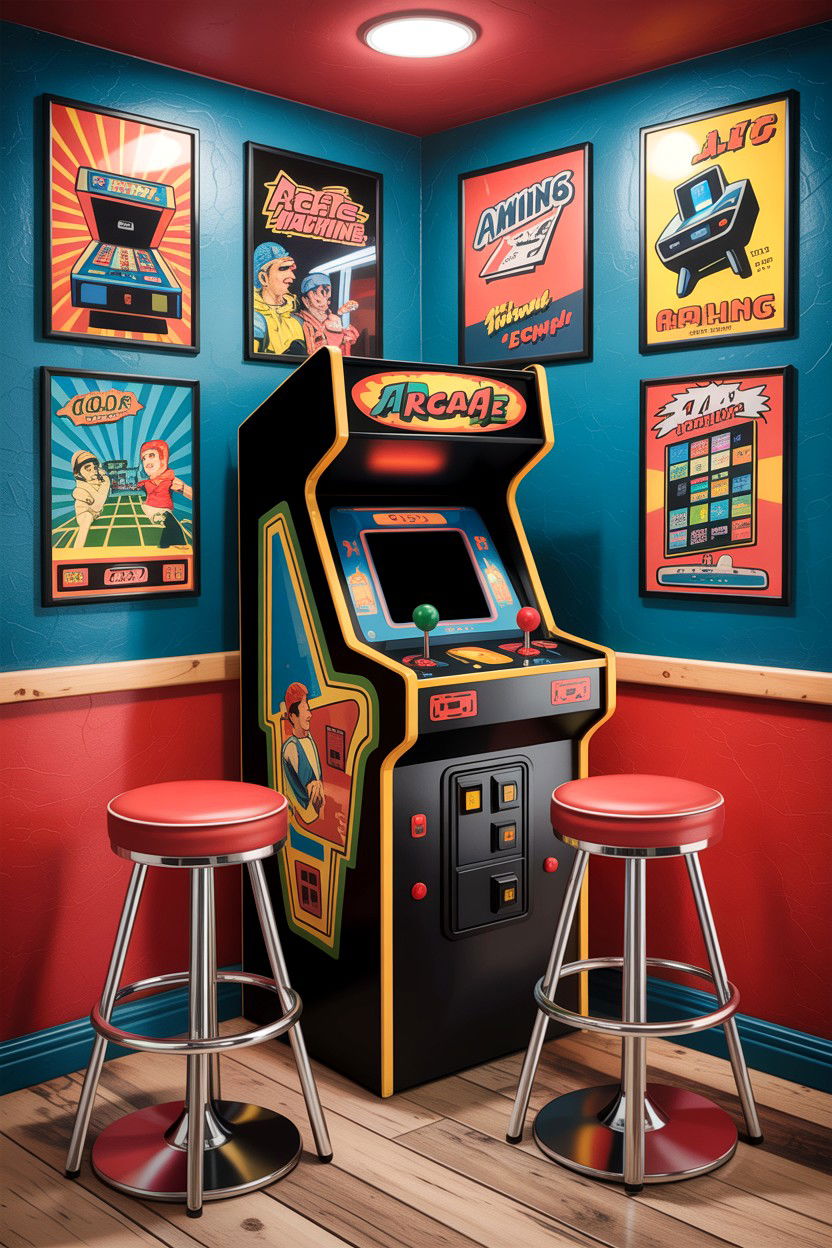Retro Arcade Machine Corner - 30 gaming living room ideas