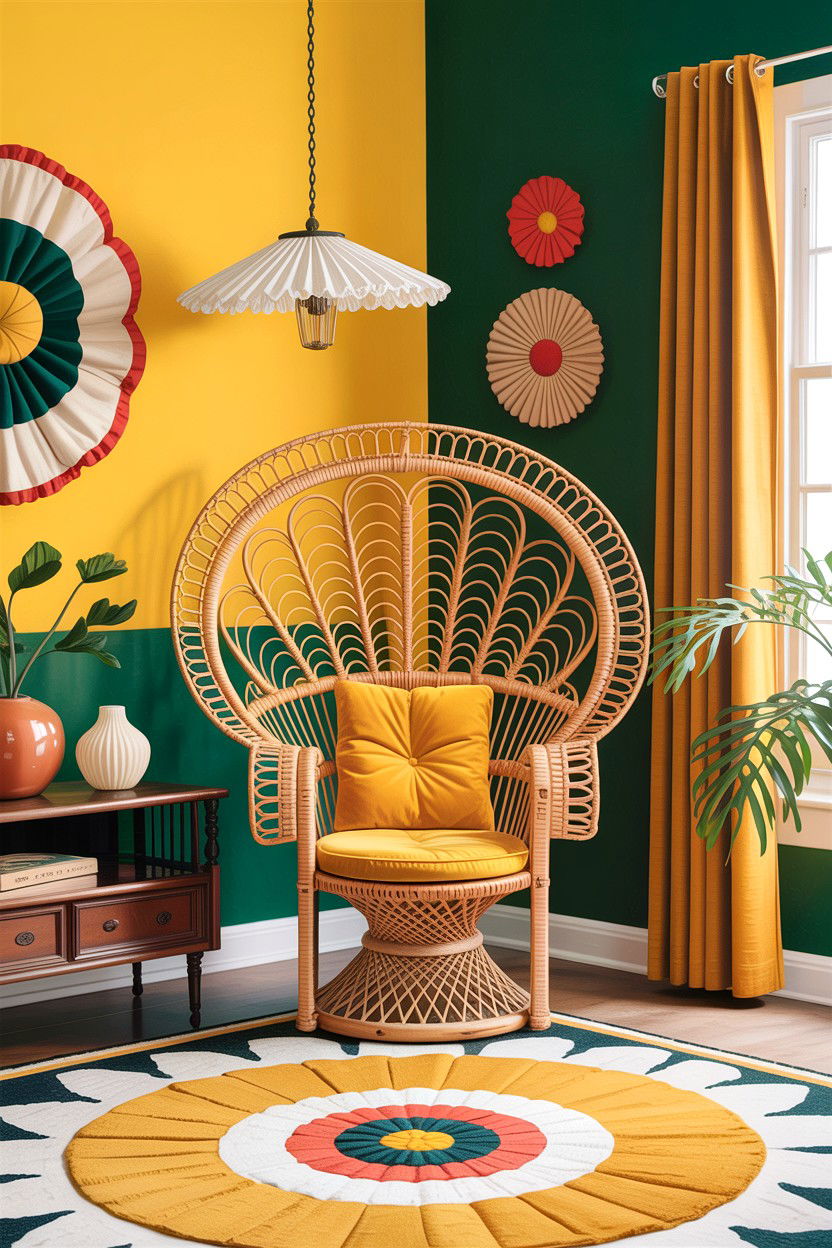 Retro Living Room Vintage Wicker Chair - 30 handwoven living room ideas