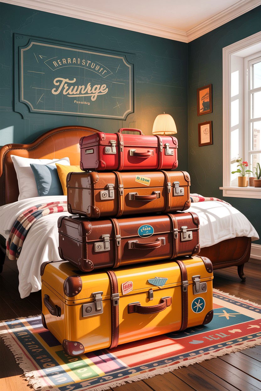 Retro Suitcase Bedroom - 30 explorer bedroom ideas