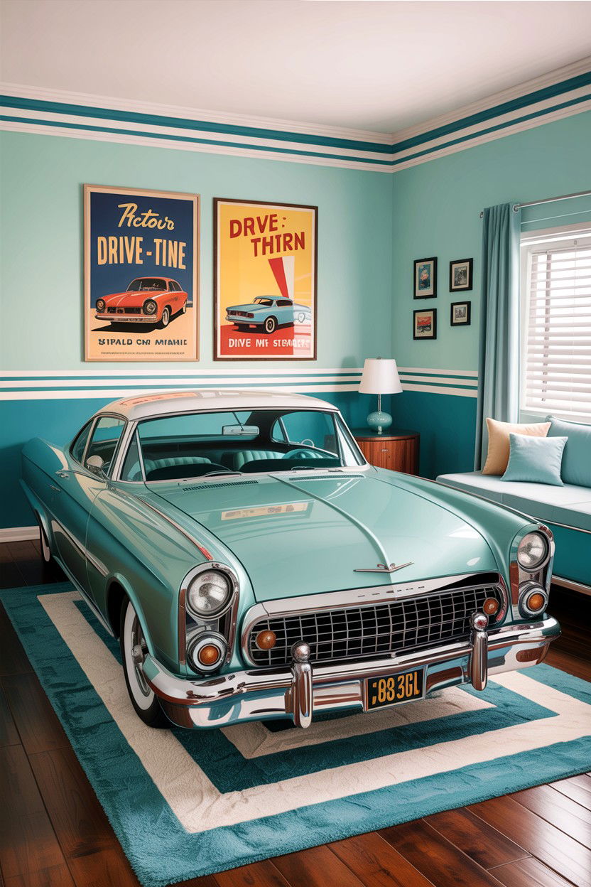 Retro automotive bedroom - 30 car themed bedroom ideas