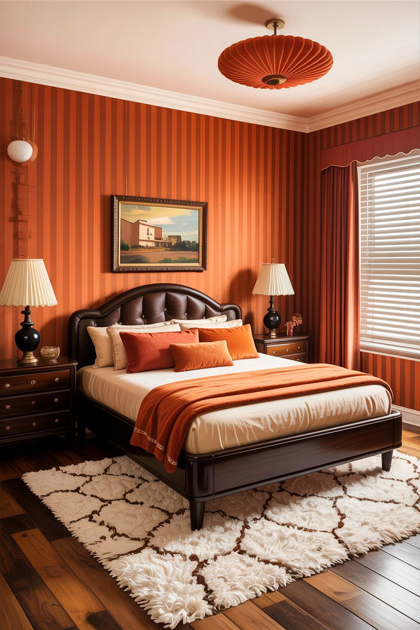 Retro orange and brown bedroom - 30 colorful bedroom ideas