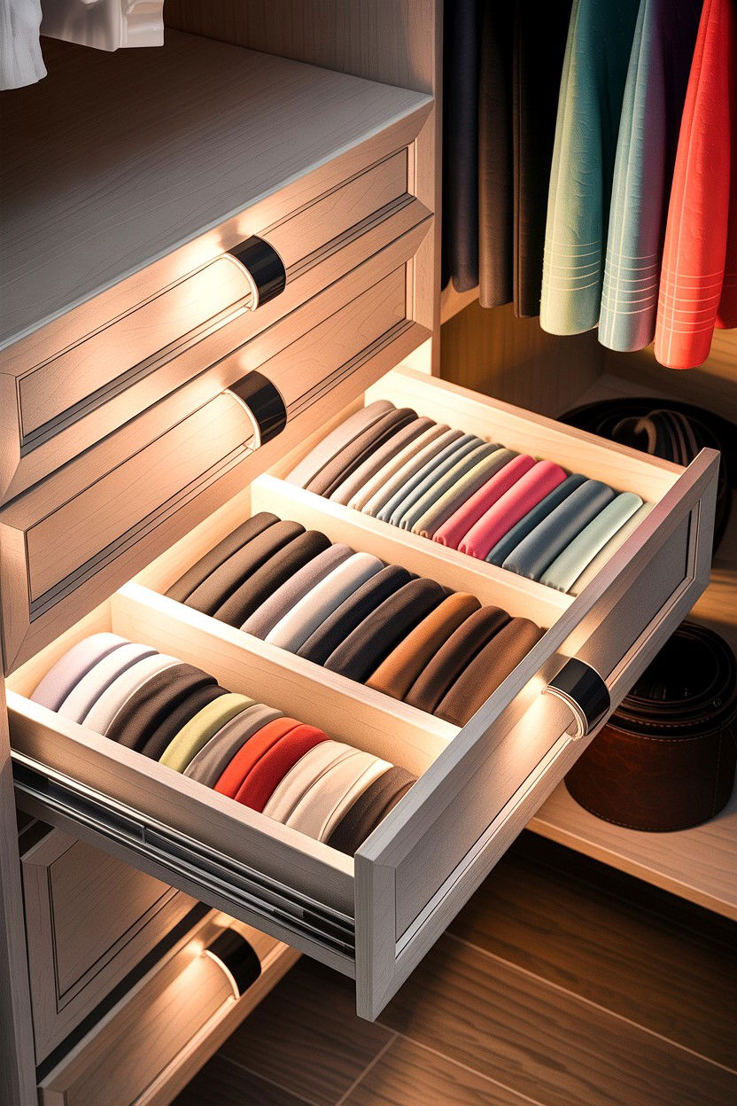 Ribbon lighting for closet drawers - 30 bedroom closet lighting ideas