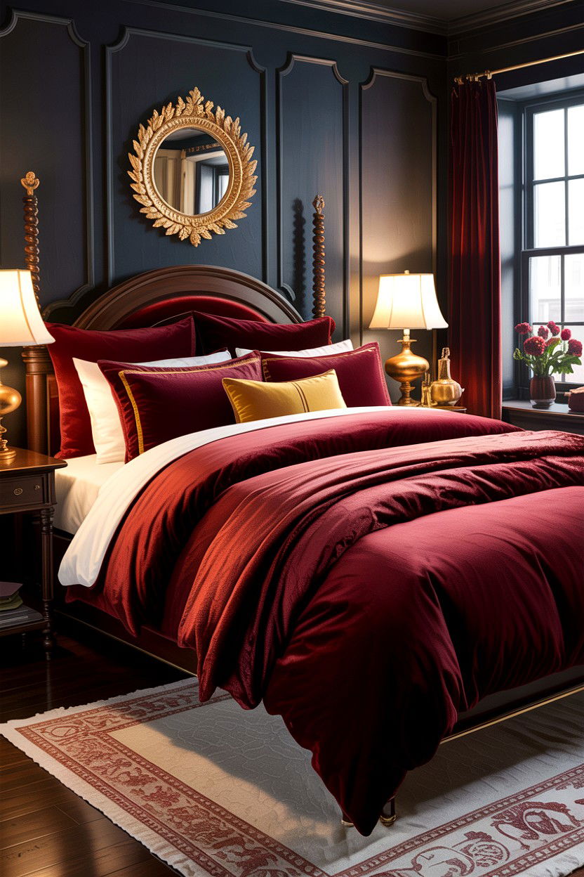 Rich Burgundy Bedding - 30 dark academia bedroom ideas