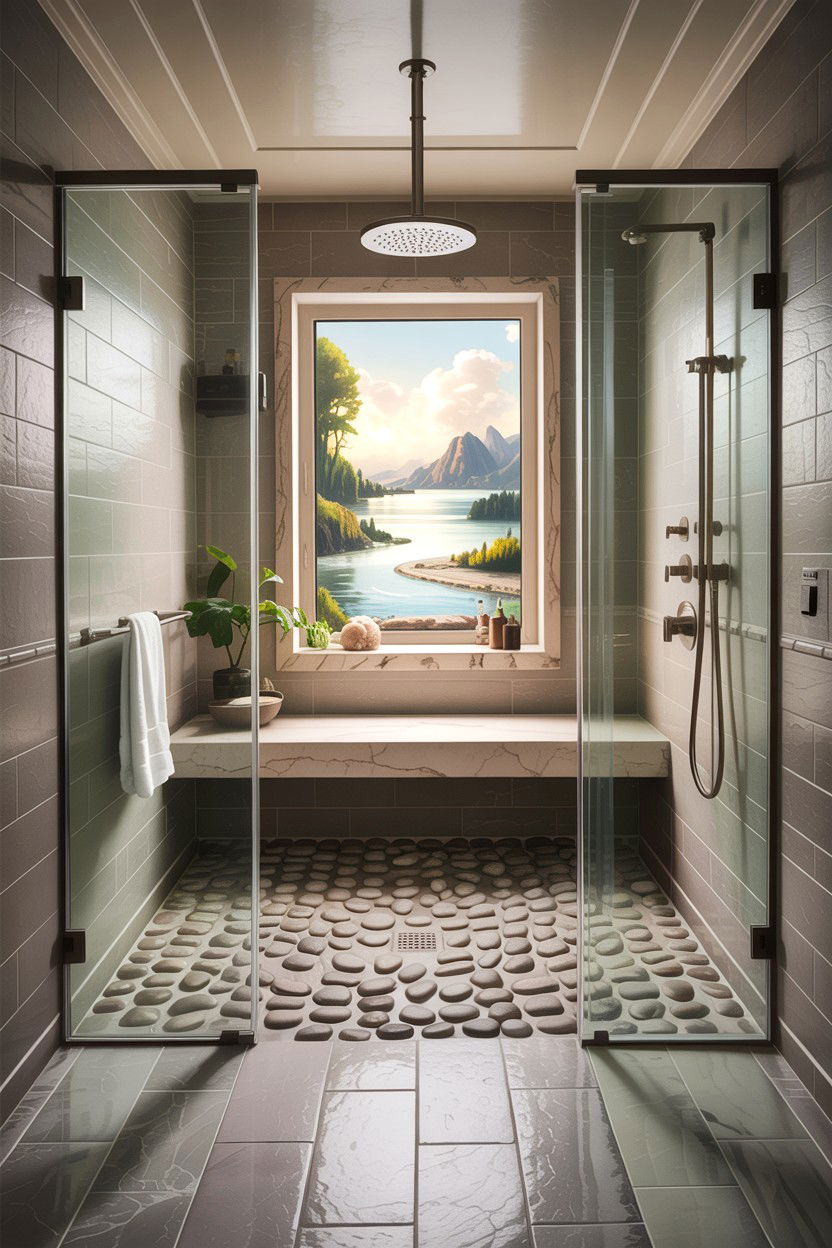 River Rock Shower Floor - 30 stone accent ideas