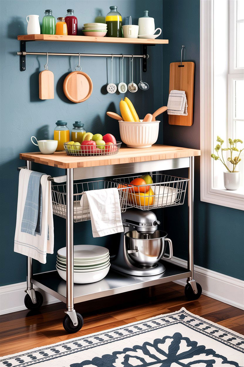 Rolling Kitchen Cart Buffet - 30 small dining room space storage ideas
