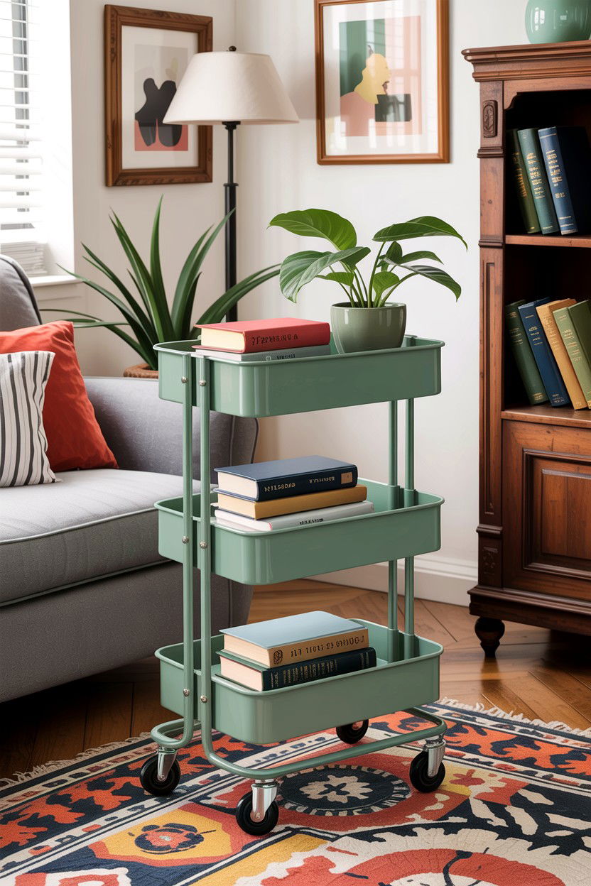 Rolling Storage Cart - 30 small living room space storage ideas