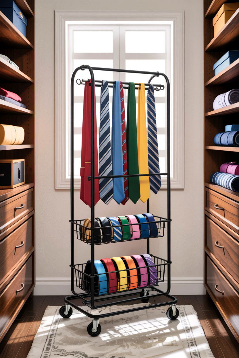 Rolling Tie Cart - 30 bedroom tie storage ideas