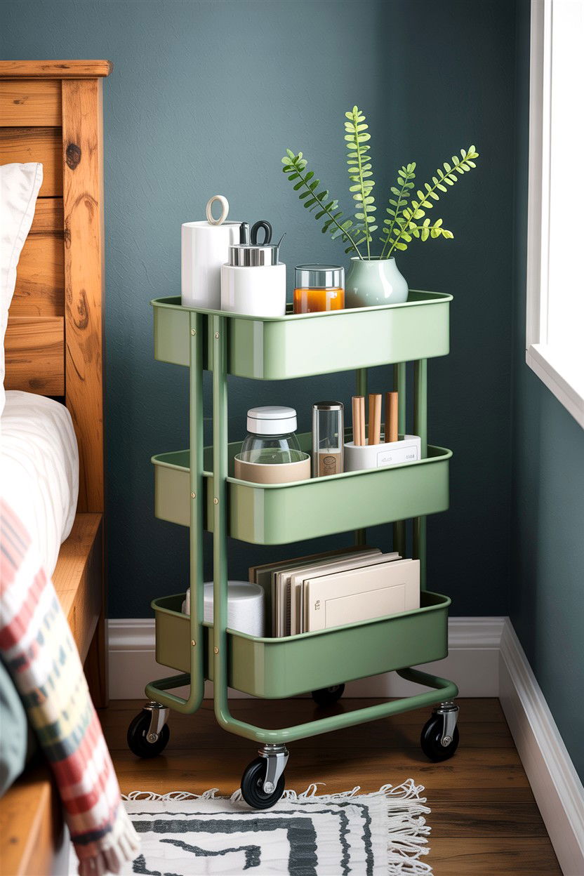 Rolling Utility Cart - 30 bedroom space saving ideas