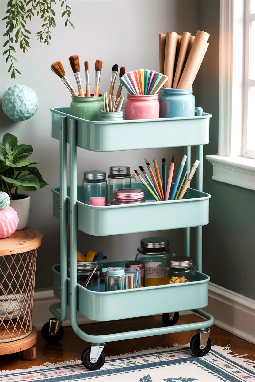 Rolling craft cart - 30 bedroom craft corner ideas