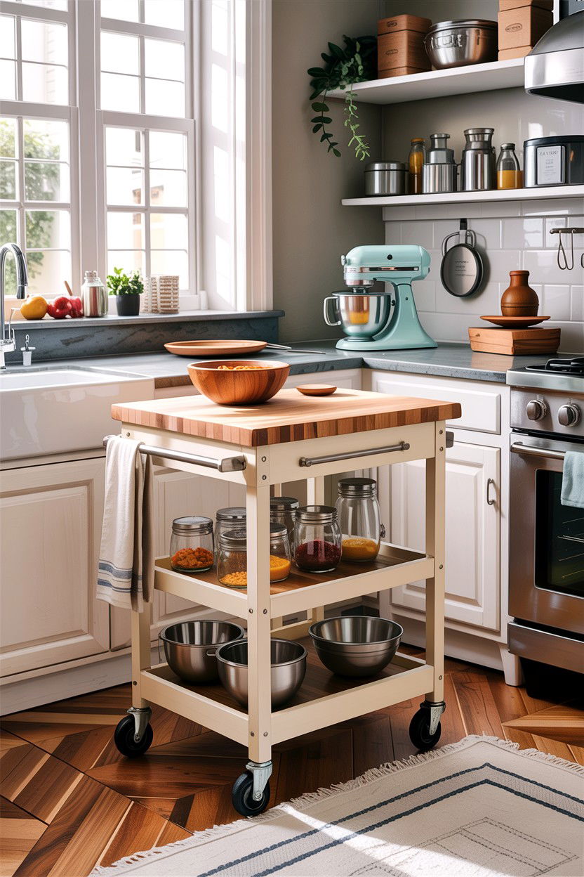 Rolling kitchen cart - 30 small kitchen space storage ideas