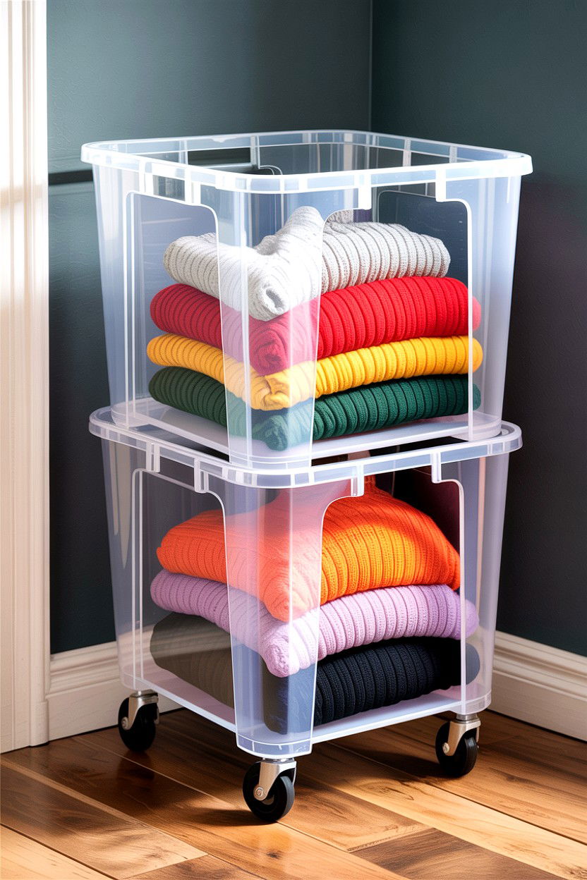 Rolling plastic bin - 30 bedroom under bed storage ideas