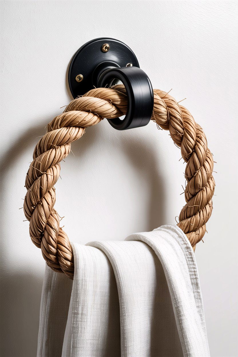 Rope Towel Holder - 30 DIY bathroom decor ideas