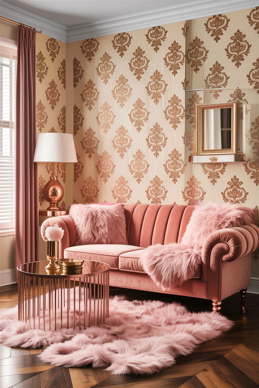 Rose gold damask wallpaper - 30 living room damask wallpapers