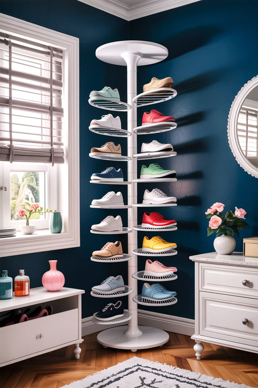 Rotating Shoe Tower - 30 bedroom shoe storage ideas