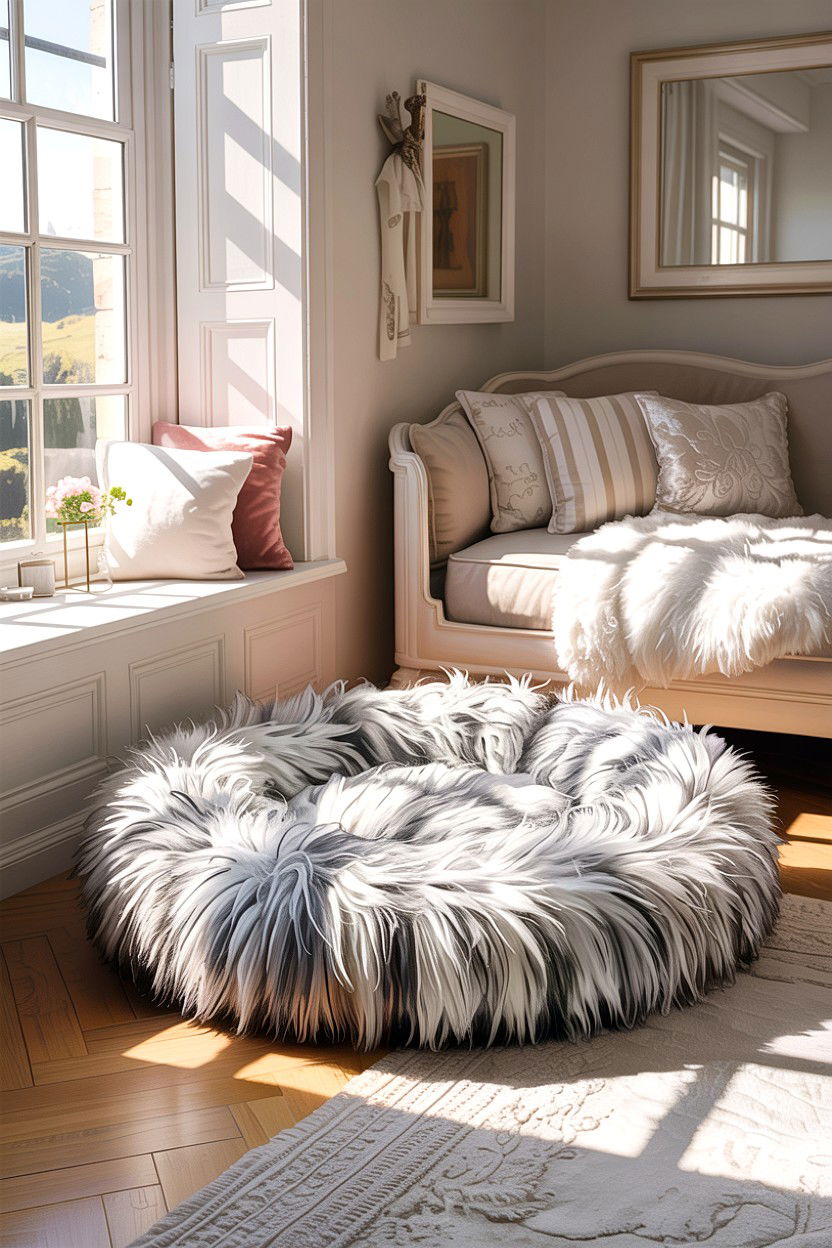 Round Faux Fur Dog Bed - 30 dog bed bedroom ideas