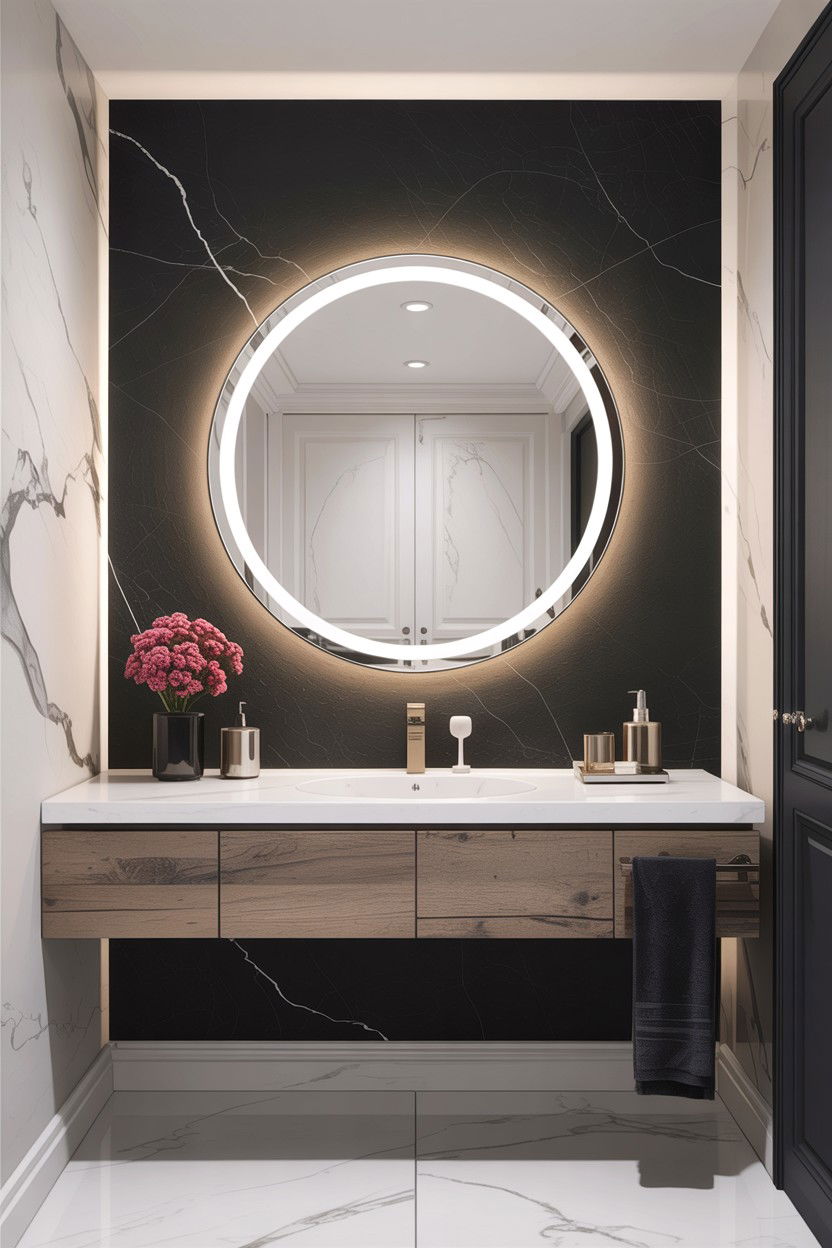 Round Lighted Mirror - 30 bathroom conversation starter ideas