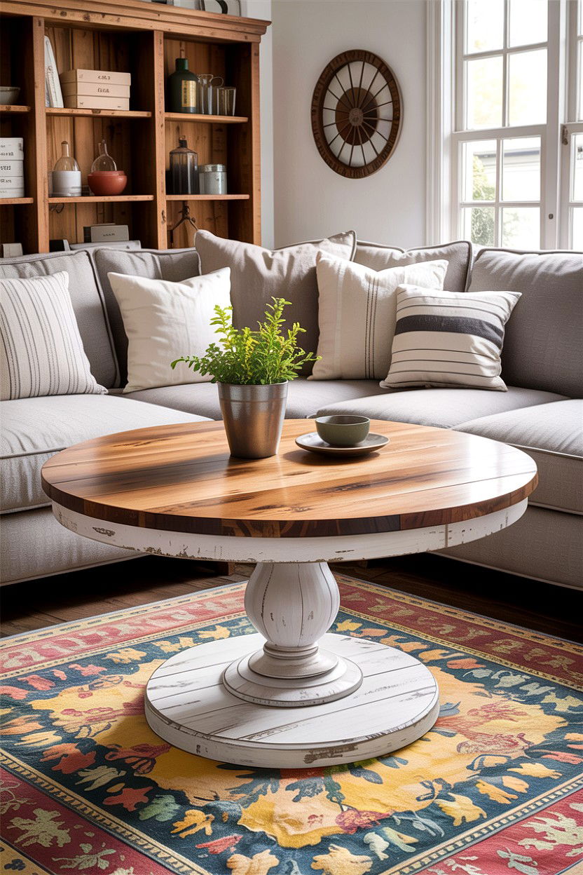 Round Pedestal Coffee Table - 30 living room farmhouse furniture ideas