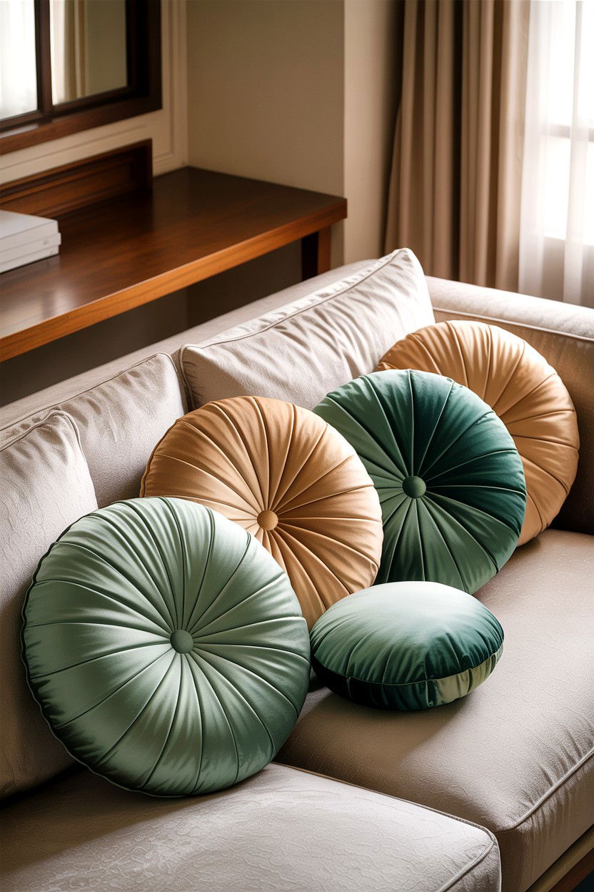 Round Silk Pillow - 30 living room Japanese furniture ideas