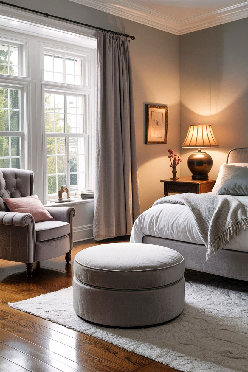 Round Upholstered Footstool - 30 bedroom ottomans