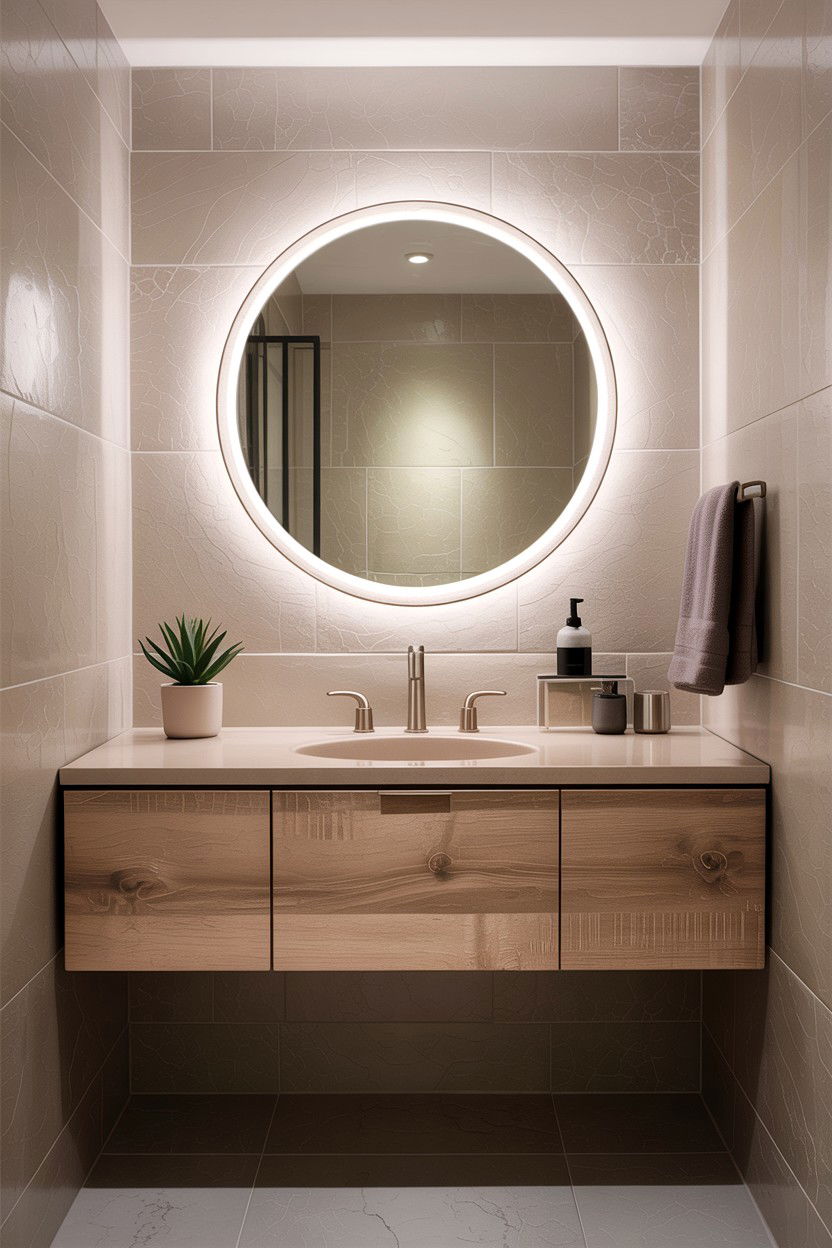Round backlit mirror - 30 backlit bathroom mirror ideas