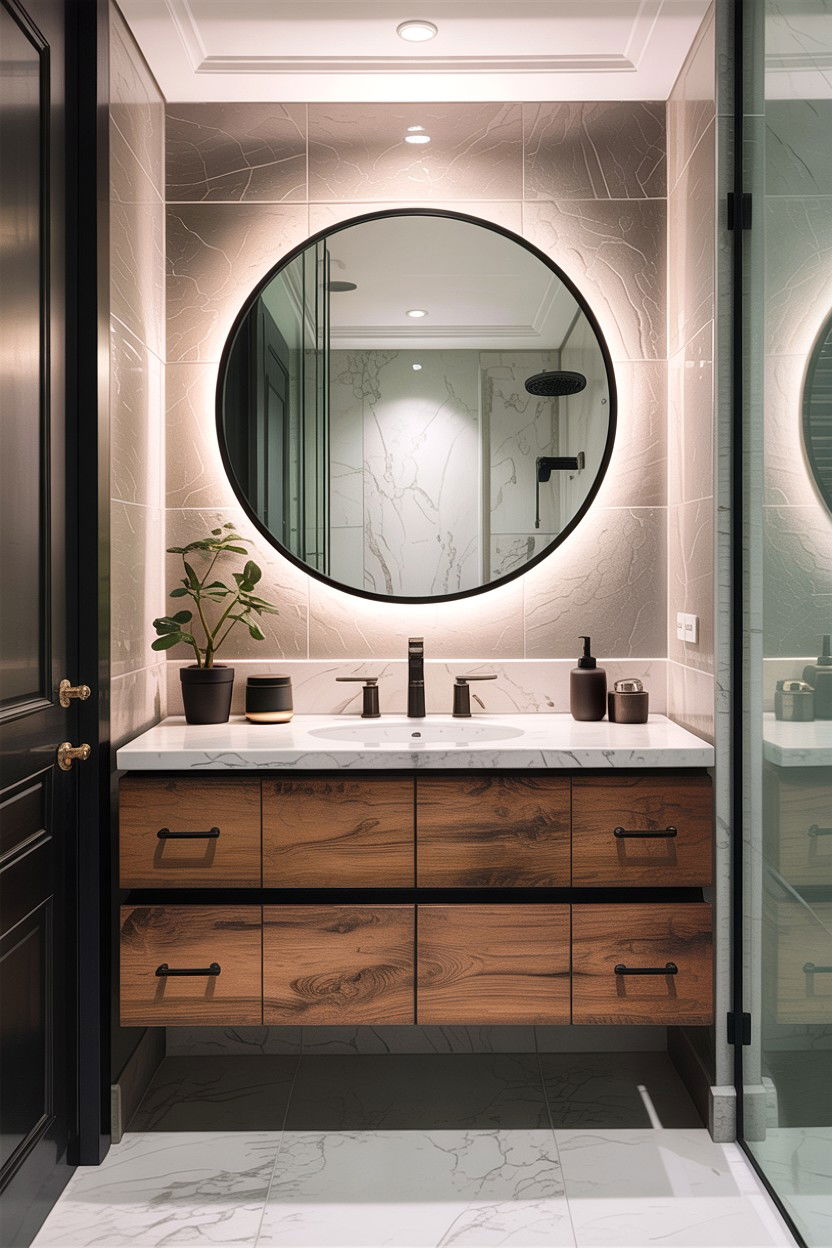 Round bathroom mirror - 30 DIY bathroom ideas