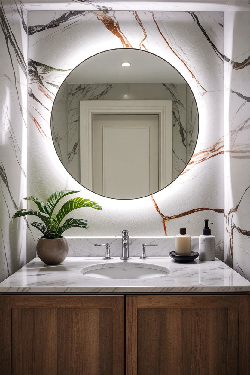 Round bathroom mirror - 30 apartment bathroom ideas