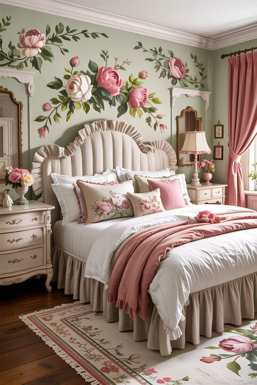 Ruffle edge linen headboard - 30 bedroom linen headboards