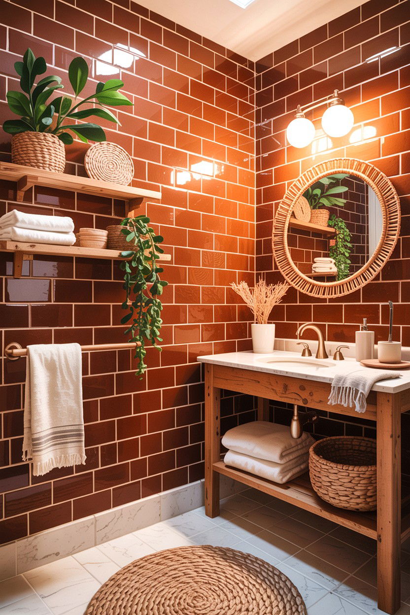 Rust colored subway tile bathroom - 30 colored subway tile bathroom ideas