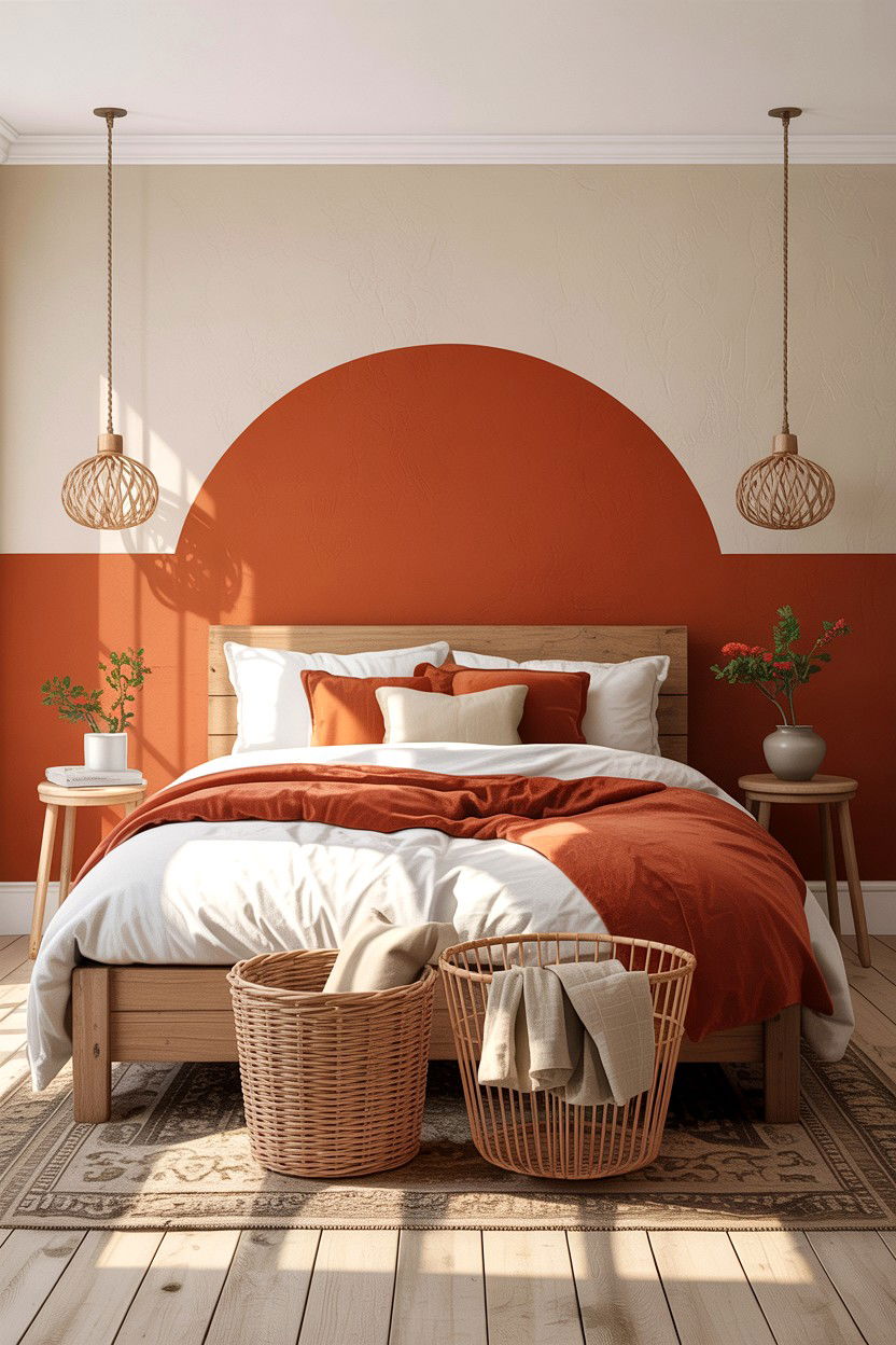 Rust orange half wall bedroom - 30 bedroom half painted walls