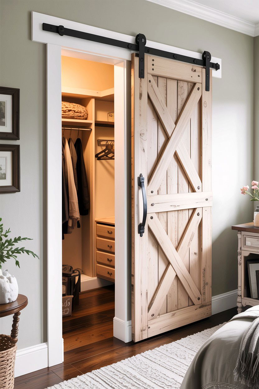 Rustic Barn Door - 30 rustic white bedroom ideas