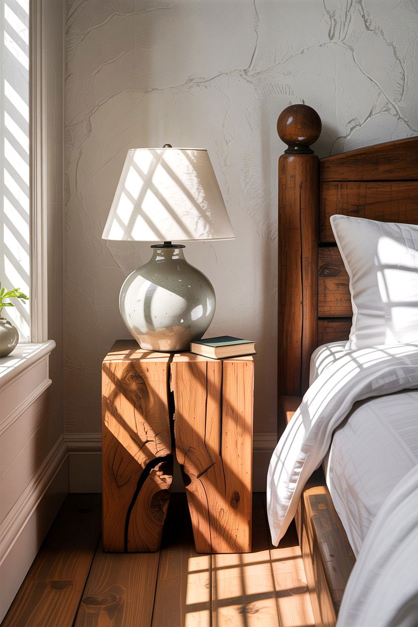 Rustic Bedside Table - 30 rustic white bedroom ideas