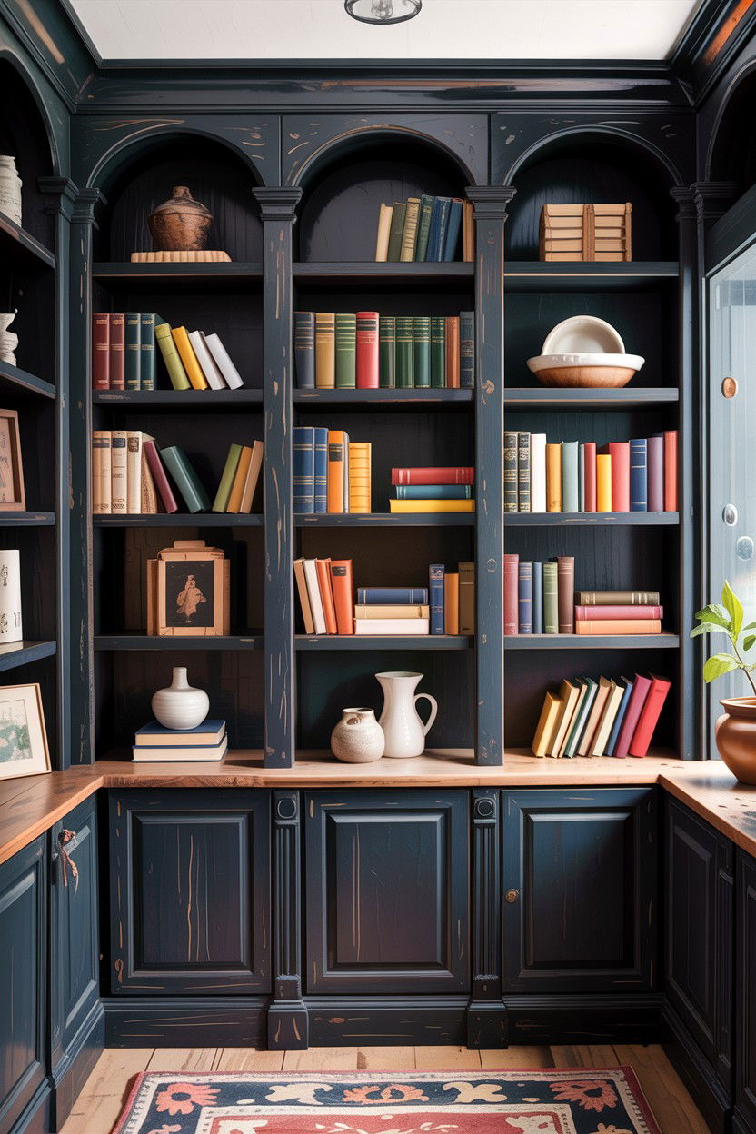 Rustic Black Built In Bookshelf - 30 rustic black living room ideas