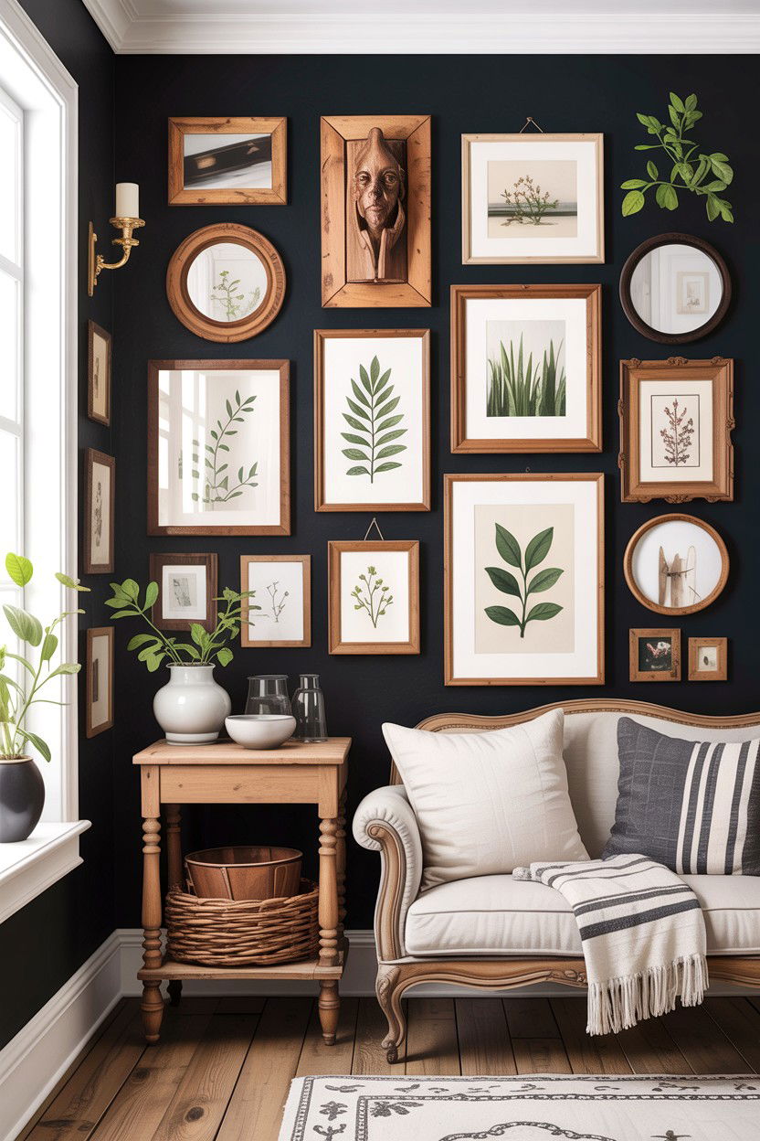 Rustic Black Gallery Wall - 30 rustic black living room ideas