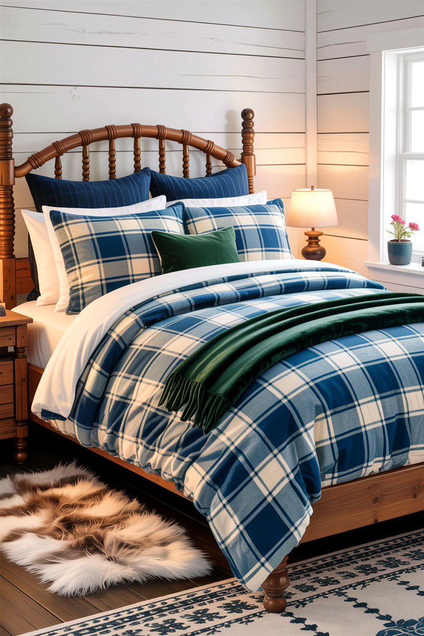 Rustic Blue Plaid Bedding - 30 rustic blue bedroom ideas