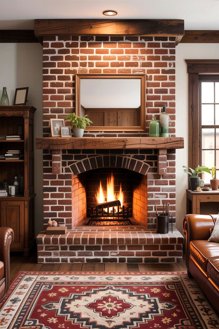 Rustic Brick Fireplace - 30 living room fireplace surround ideas