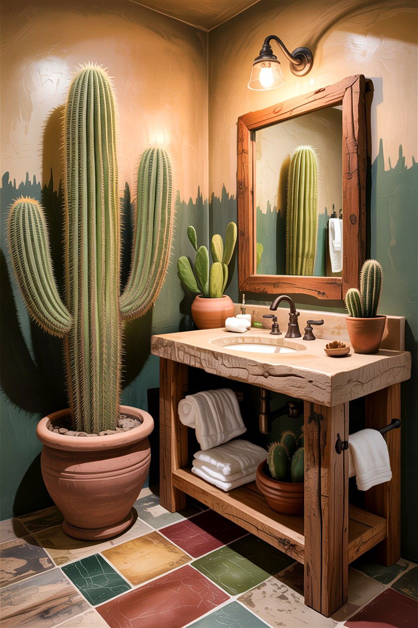 Rustic Cactus Bathroom - 30 desert bathroom ideas