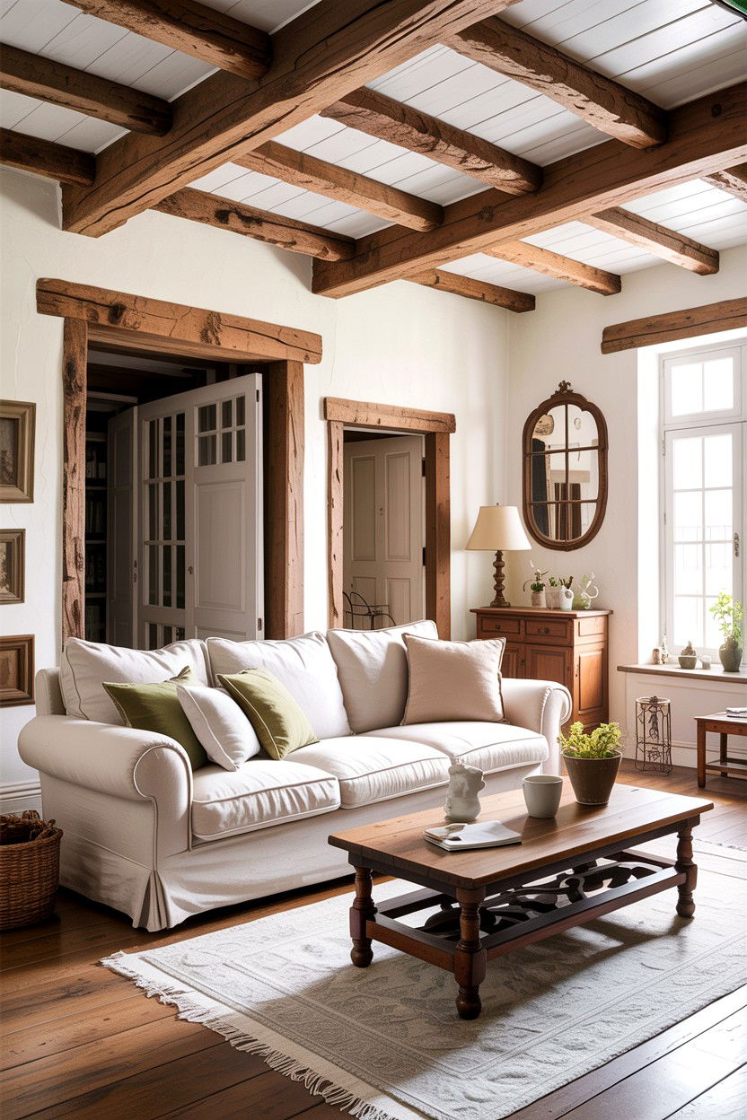 Rustic Ceiling Beams - 30 French shabby chic living room ideas