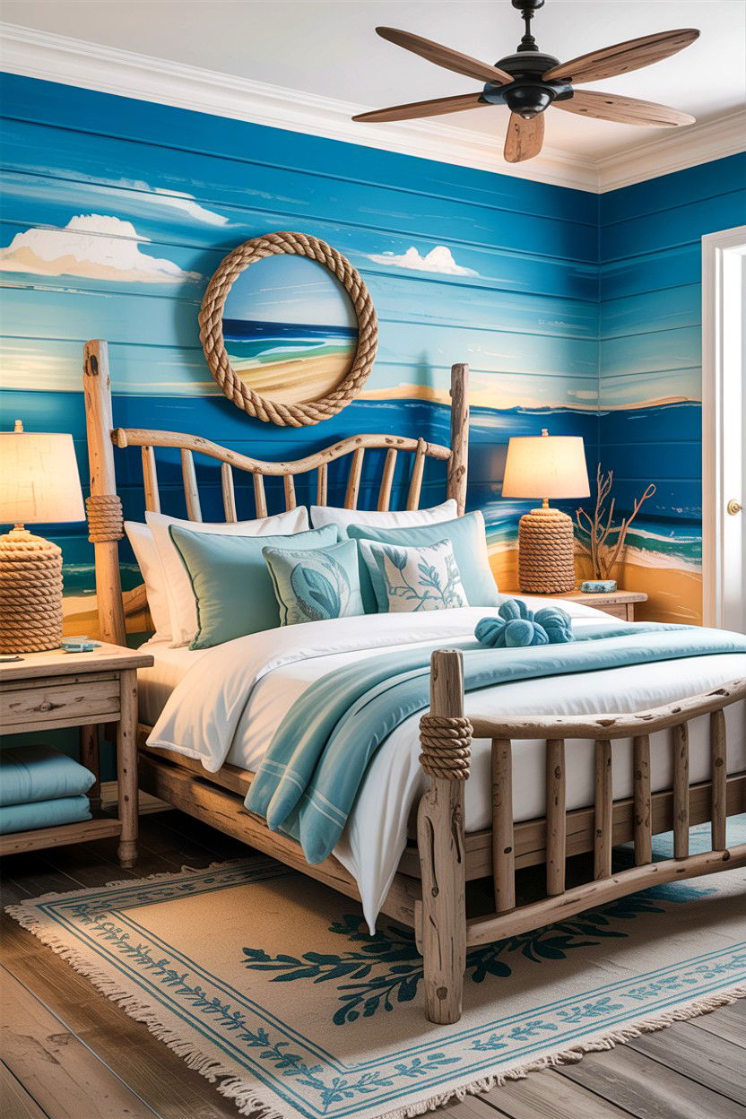 Rustic Coastal Blue Bedroom - 30 rustic blue bedroom ideas