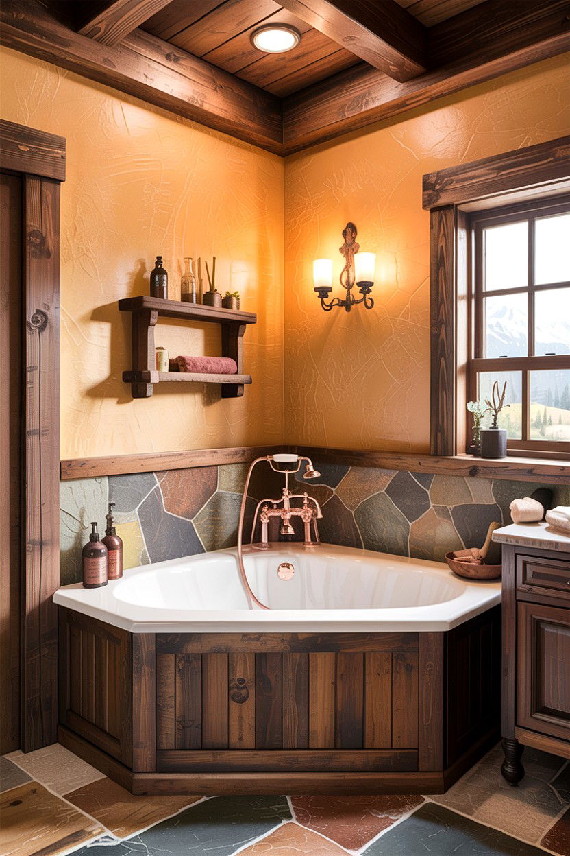 Rustic Corner Bathtub - 30 corner tub ideas