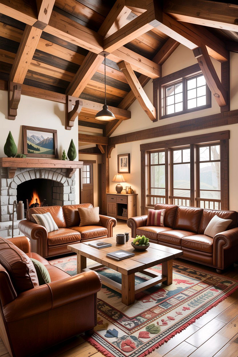 Rustic Craftsman Living Room With Exposed Rafters - 30 living room Craftsman furniture ideas