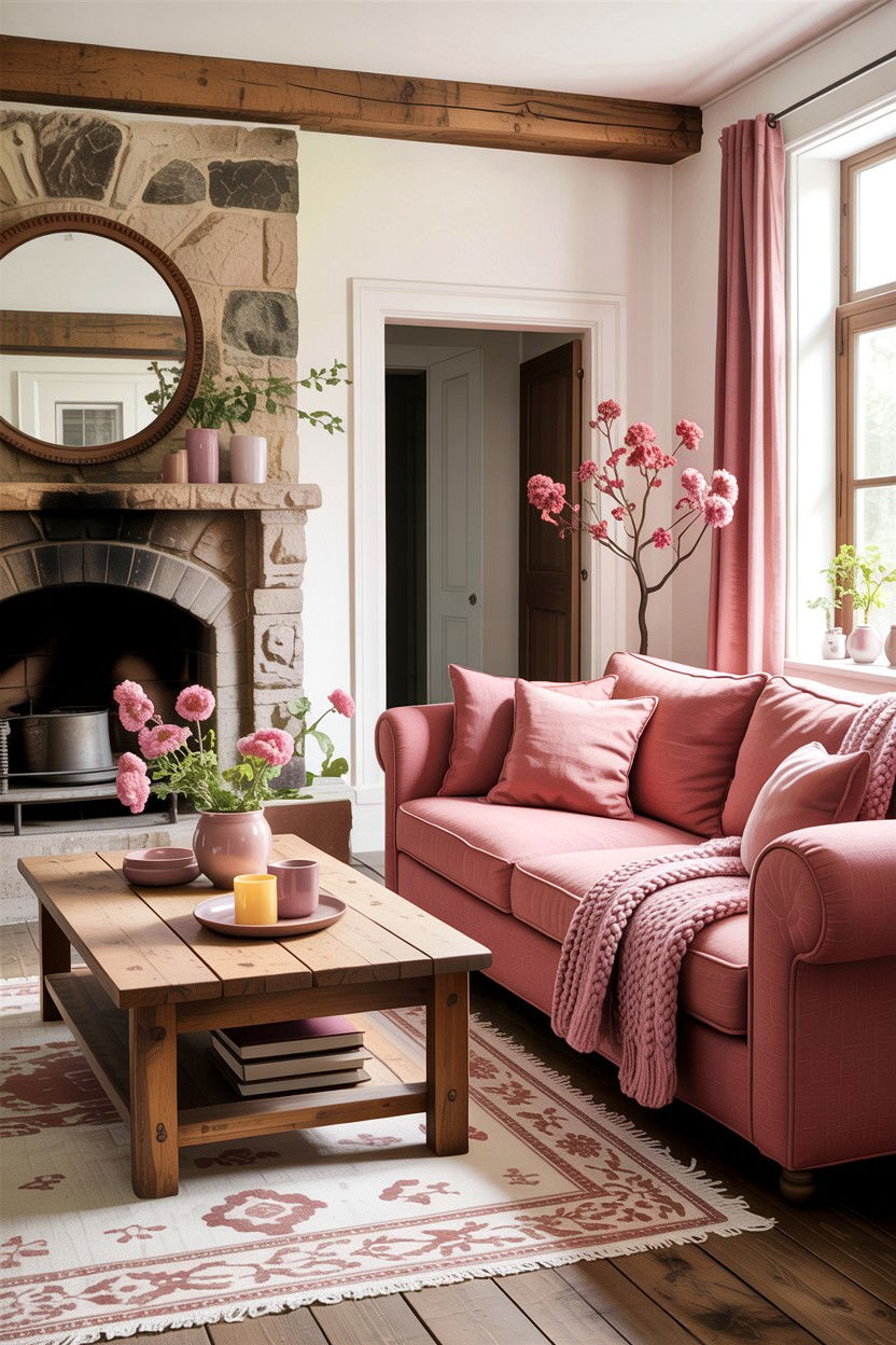 Rustic Dusty Rose Living Room - 30 dusty rose living room ideas