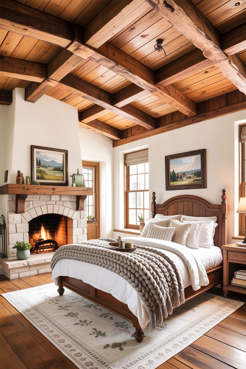 Rustic Farmhouse Beam Ceiling - 30 bedroom coffered ceiling designs