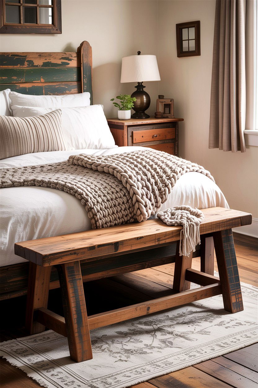 Rustic Farmhouse Bench - 30 bedroom benches