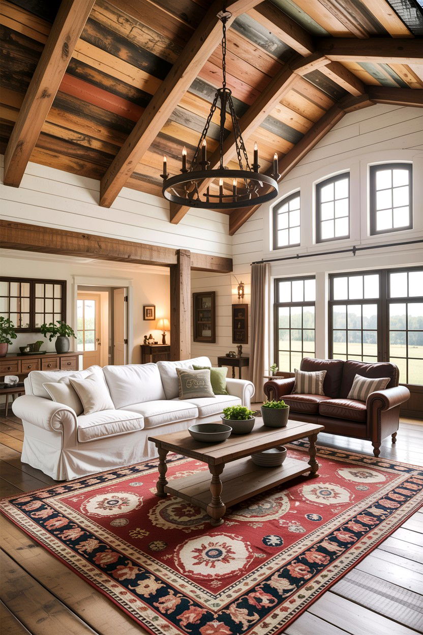 Rustic Farmhouse Living Room - 30 high ceiling living room ideas