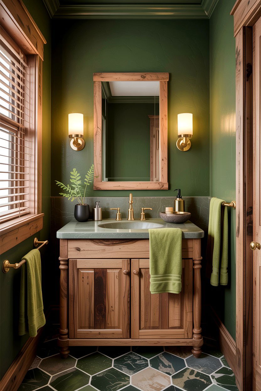 Rustic Green Bathroom - 30 green and gold bathroom ideas