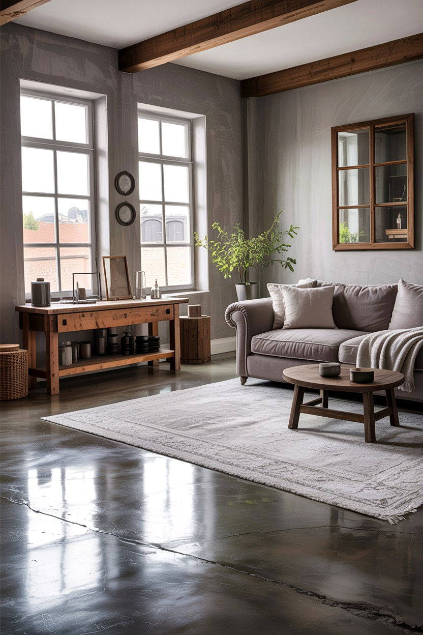 Rustic Grey Living Room With Concrete Floor - 30 rustic grey living room ideas