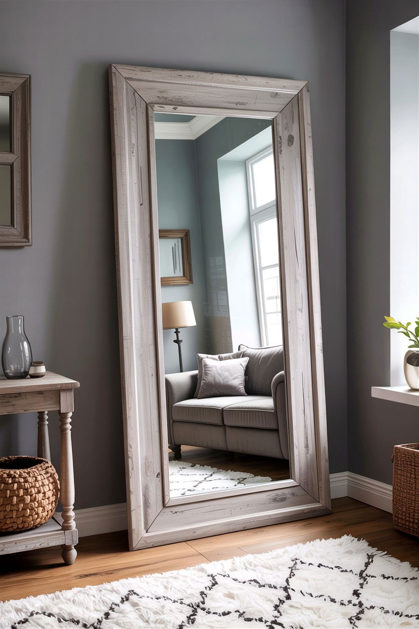 Rustic Grey Living Room With Floor Mirror - 30 rustic grey living room ideas